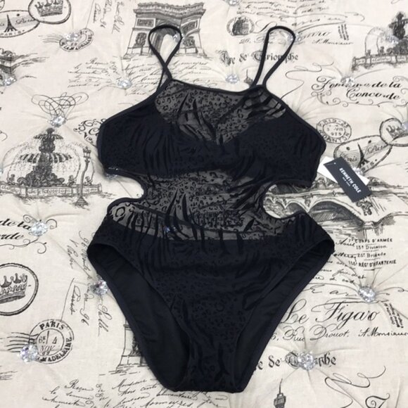 Kenneth Cole Halter Mesh-Overlay Swimsuit - Picture 4 of 7